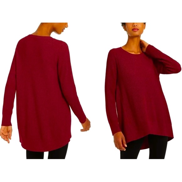 238.00 NWT EILEEN FISHER M RESPONSIBLE MERINO WOOL TOP/SWEATER TART CHERRY - Picture 1 of 5